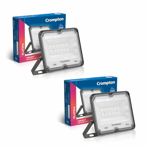 Crompton TabLight | Outdoor Waterproof LED Flood Lights | 10W | IP 65 | Cool White | Pack of 2 | Wide Beam Angle | BIS Approved | for Garage, Parking, Shops & Outdoor Lighting (2 Years Waranty) - Image 1