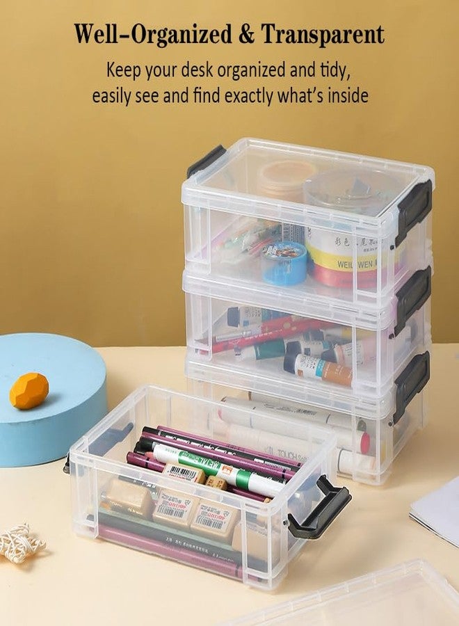 LATEEFAH Pencil Case, 4 Pack Plastic Pencil Box Clear Marker Organizer Storage Containers with Lids, Extra Large Stackable Storage Boxes for Crafts, Home, Office Supplies - Image 3