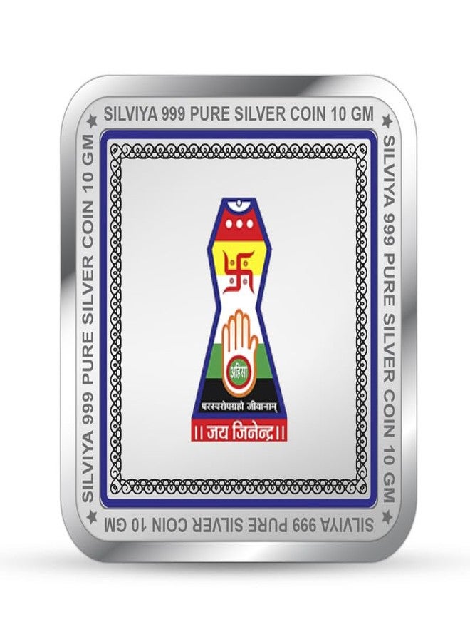 Silviya BIS Hallmarked 999 Pure Silver Mahavir Swami Ji Coin (10g) Square Shape - Jain Religious Gift - Symbol of Peace & Non-Violence - With Certificate of Authenticity - Image 3