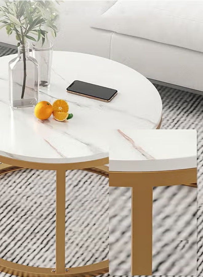 KLNAMAEAAN Modern Nesting Coffee Table Set – Round White & Black Faux Marble with Gold Metal Frame - Image 3