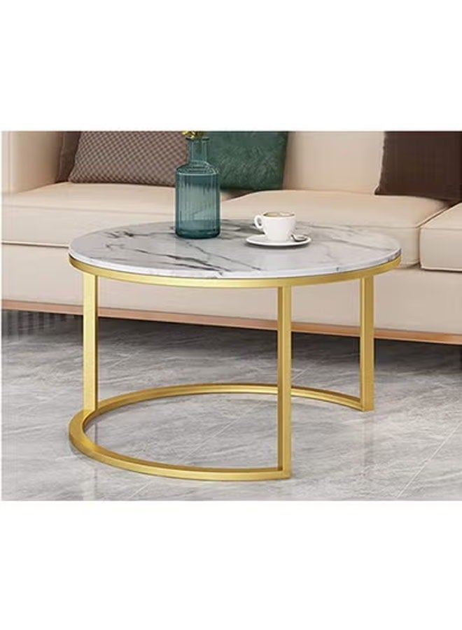 KLNAMAEAAN Modern Nesting Coffee Table Set – Round White & Black Faux Marble with Gold Metal Frame - Image 2