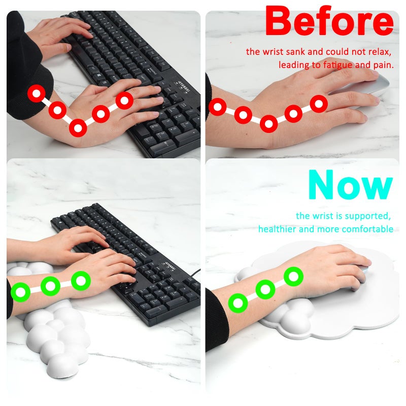 LetGoShop Cloud Keyboard and Mouse Wrist Rest Pad for Computer Arm Pain Relief- Ergonomic Wrist Support Mousepad with Non-Slip PU Base for Office, Gaming, and Home Use Anti-Fatigue(White) - Image 4