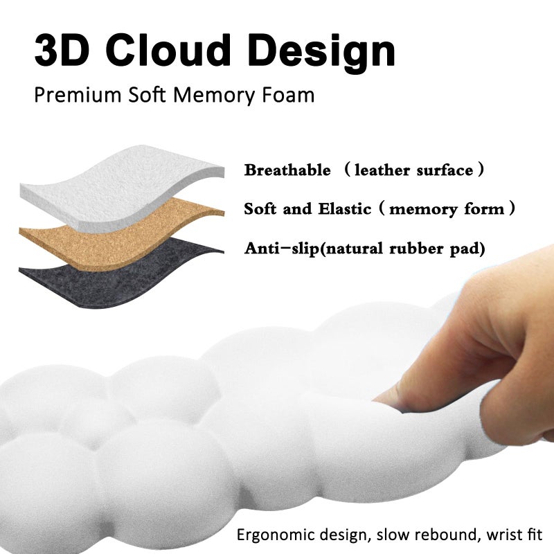 LetGoShop Cloud Keyboard and Mouse Wrist Rest Pad for Computer Arm Pain Relief- Ergonomic Wrist Support Mousepad with Non-Slip PU Base for Office, Gaming, and Home Use Anti-Fatigue(White) - Image 3