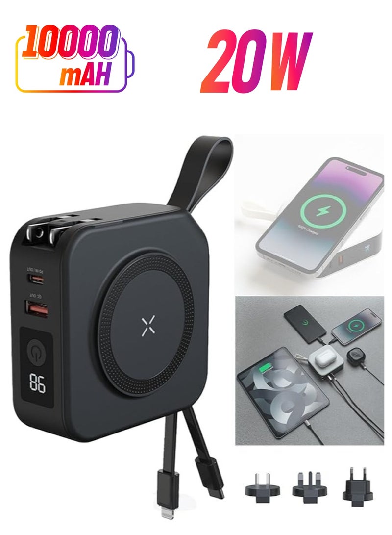 general 5-in-1 Universal Travel Power Bank 10000mAh Power Bank with Integrated Cable Wireless Portable Charger for iPhone 15/15 Pro/ProMax iPhone with UK Fitting Connector - Image 1