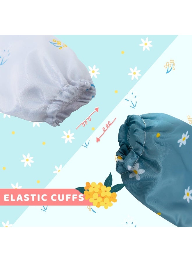 Little Dimsum Mess-Proof Baby Bibs|Infant Toddler Long Sleeve Waterproof Feeding Art Smock|Catching Food & Wipe Clean| Pack of 2 Colors Flower Sets - Image 2