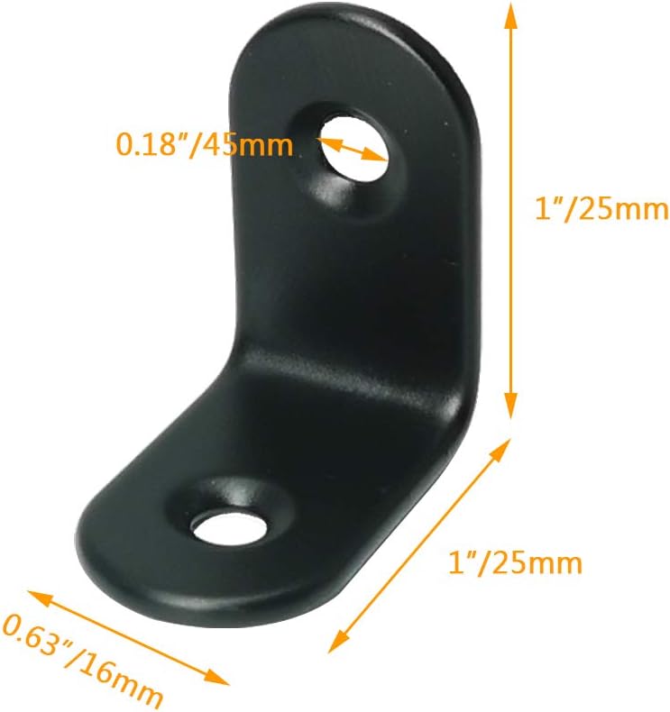 Alamic Corner Brace 25 x 25mm Stainless Steel Black Brace Corner Steel Joint Right Angle Bracket Fastener with Screws - 12 Pcs - Image 2