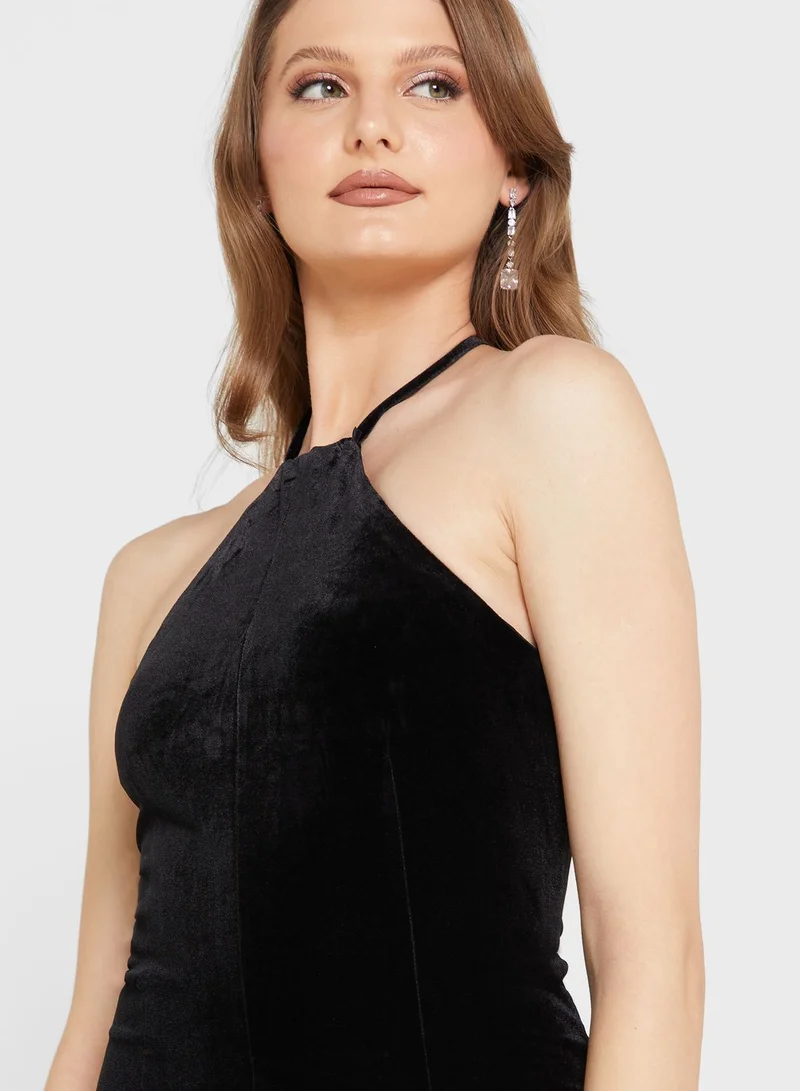 Bardot Velvet Halter Midi Dress