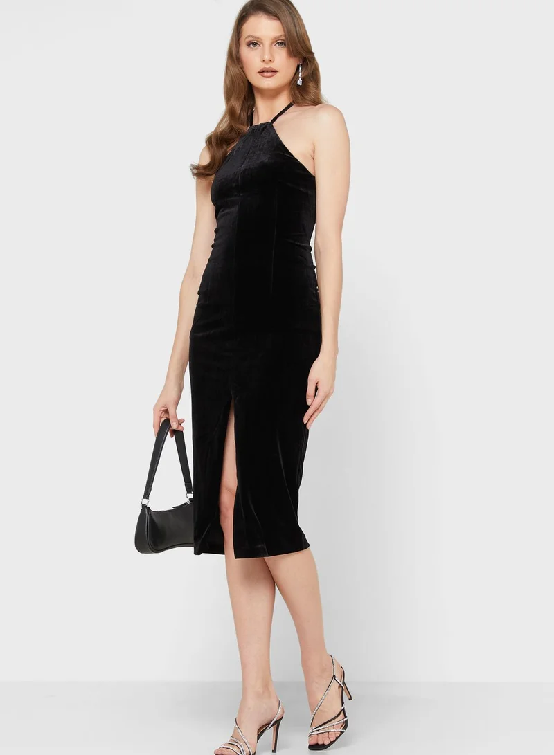 Bardot Velvet Halter Midi Dress