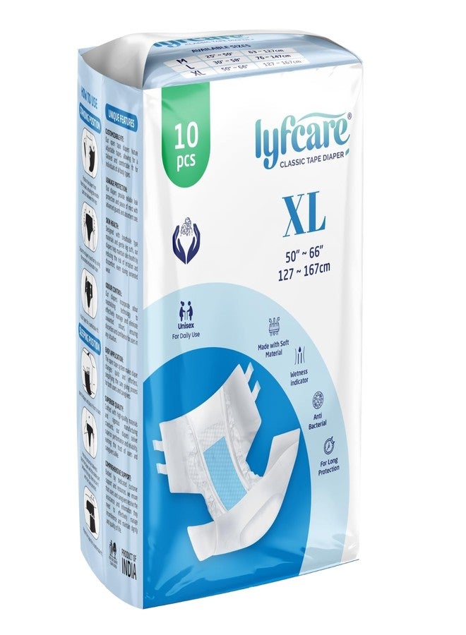 Lyfcare Open Tape Adult Diaper Extra Large (XL) - 10 Units | Unisex Diapers Open Tape Style | Waist (127-167 cm) | Wetness Indicator, Super absorb, 360° Protection & 0% Leakage | For Men & Women - Image 1