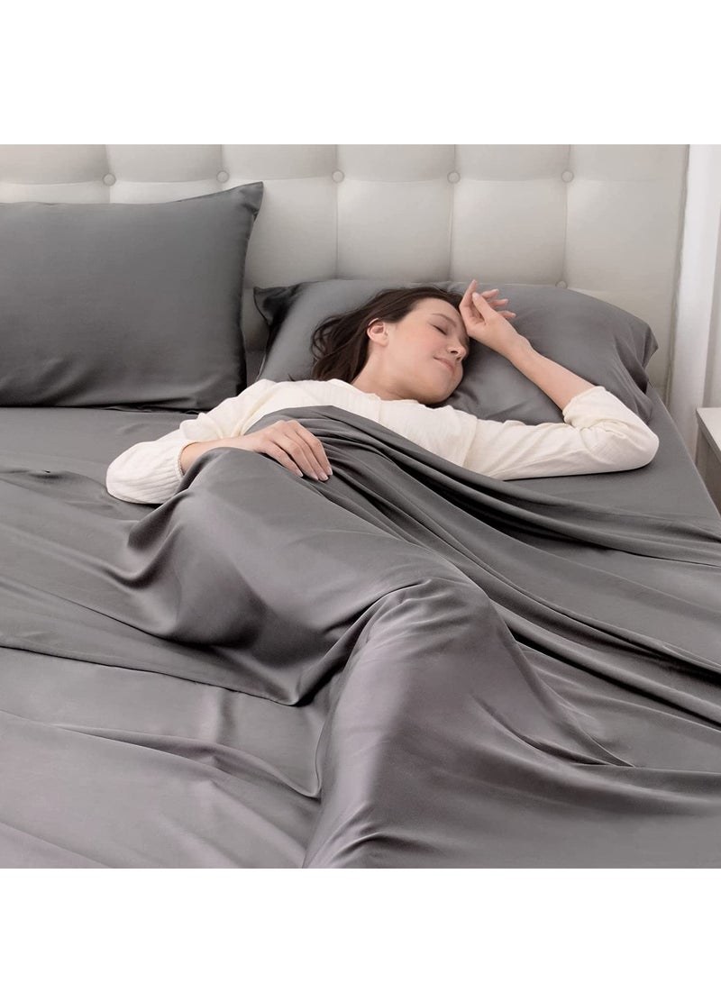 Zikra 4 Pack Cooling Bed Sheets Set for Night Sweats, 100% Rayon from Bamboo Sheets, Queen Size Luxury Silky Feel Hotel Bedding Queen Size, Dark Grey - Image 3