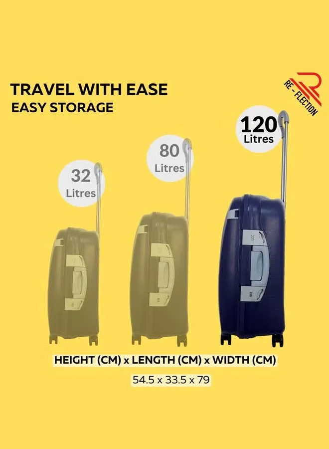 ريفلكشين REFLECTION Hard Luggage, Trolley Bag with PP Plastic Body with Soft 3 Level Adjustable Handle, Blue, 79 cm