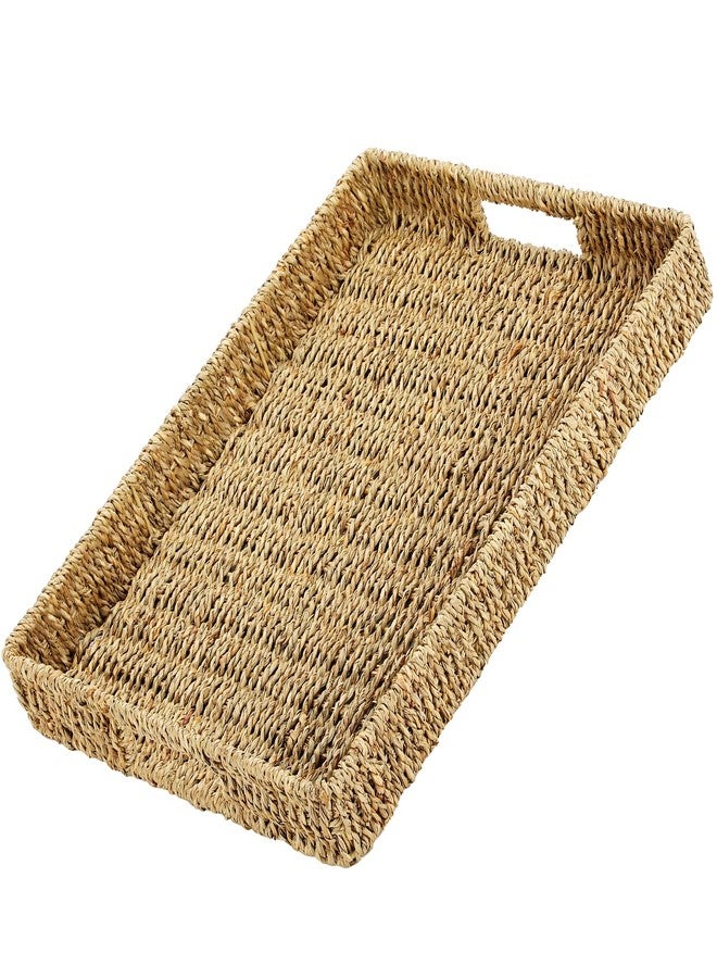 MaxGear Handwoven Seagrass Serving Tray with Handles, Rectangular Decorative Basket for Home and Kitchen, Natural Woven Tray 16" x 12" x 2.75" - Image 1