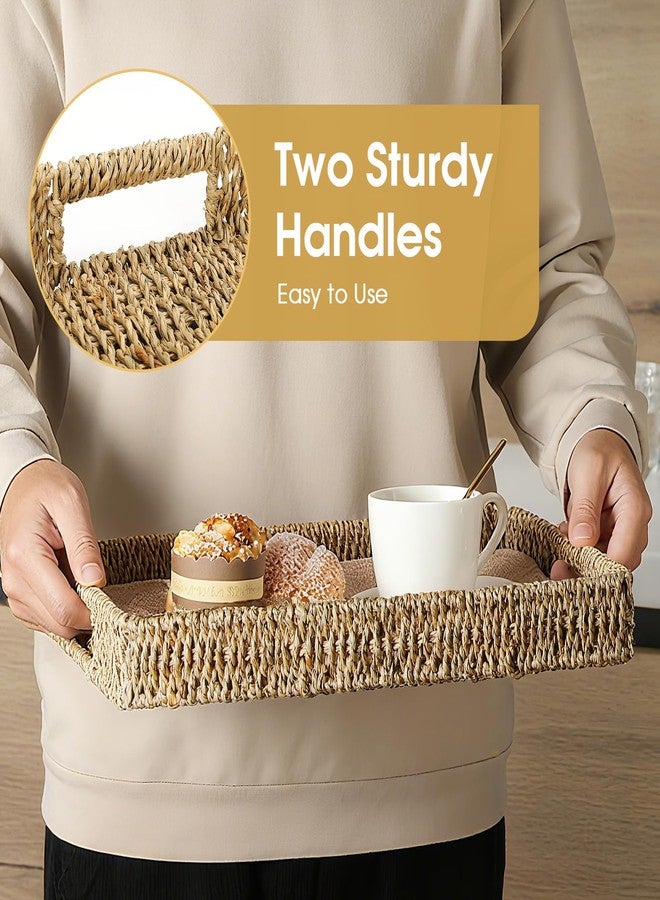 MaxGear Handwoven Seagrass Serving Tray with Handles, Rectangular Decorative Basket for Home and Kitchen, Natural Woven Tray 16" x 12" x 2.75" - Image 4