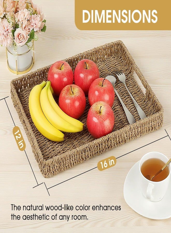 MaxGear Handwoven Seagrass Serving Tray with Handles, Rectangular Decorative Basket for Home and Kitchen, Natural Woven Tray 16" x 12" x 2.75" - Image 2