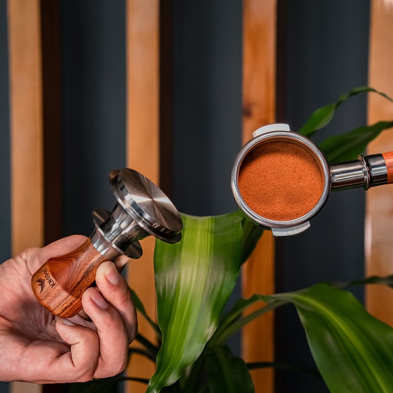 KNODOS 54mm Espresso Tamper for Breville Machine Rosewood KNODOS Auto Leveling, Double Spring Loaded Wooden 30LB Calibrated Coffee Tamper - Image 4