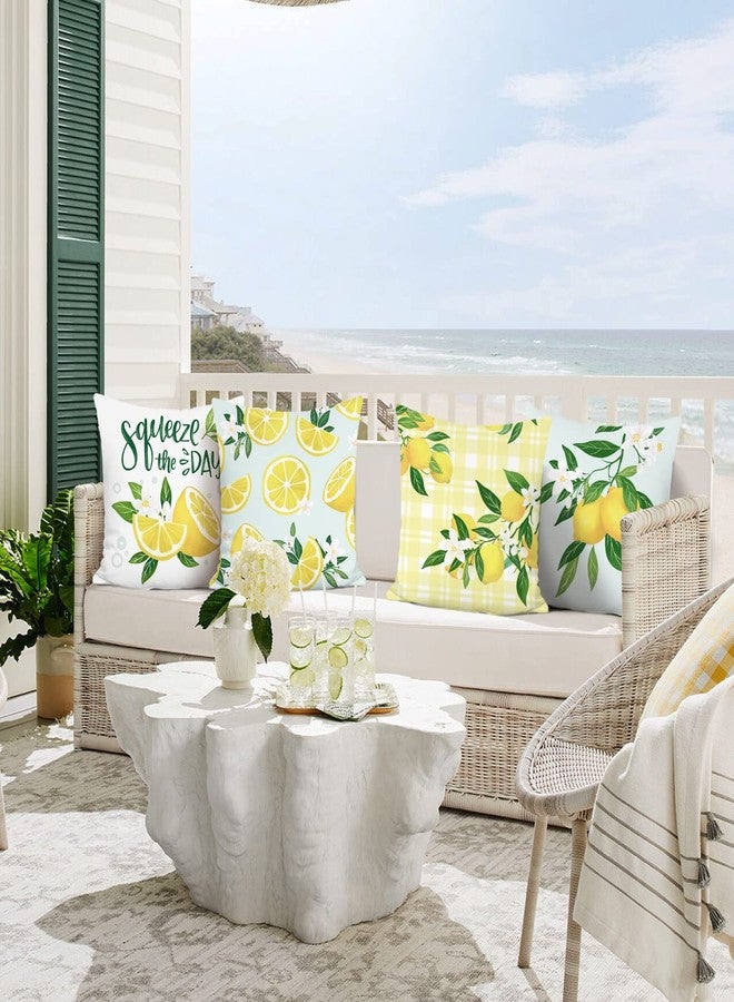 Bonhause Lemon Throw Pillow Covers 18 x 18 Inch Set of 4 Summer Fruit Farmhouse Decorative Pillows Case Soft Velvet Cushion Covers for Couch Sofa Patio Garden Home Decor - Image 3