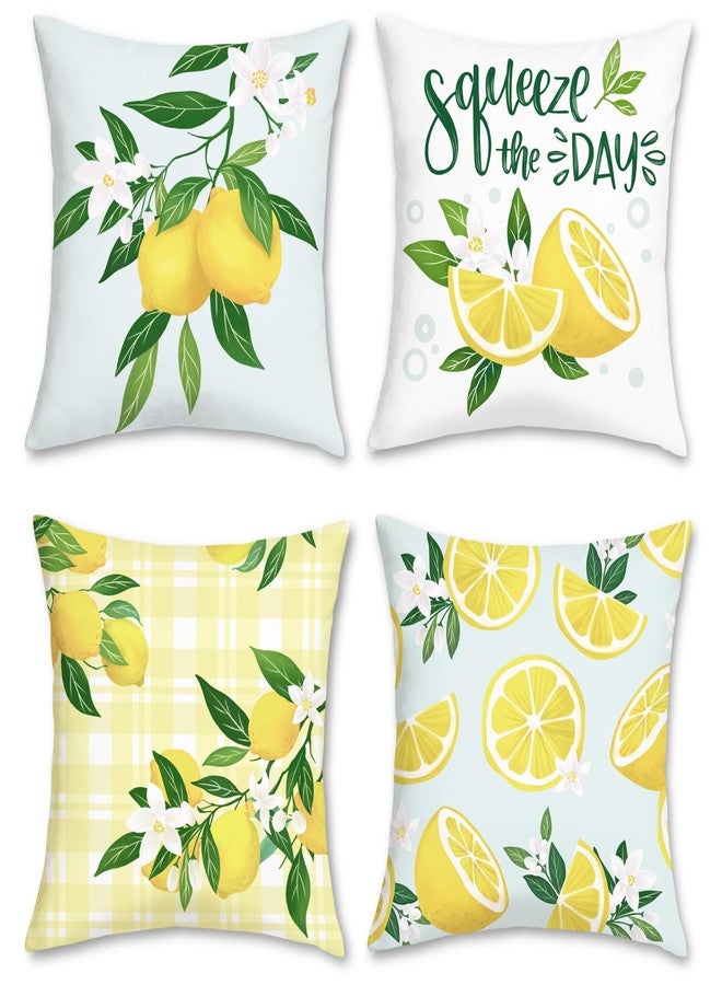 Bonhause Lemon Throw Pillow Covers 18 x 18 Inch Set of 4 Summer Fruit Farmhouse Decorative Pillows Case Soft Velvet Cushion Covers for Couch Sofa Patio Garden Home Decor - Image 1