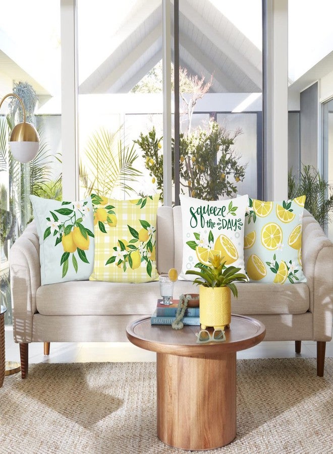 Bonhause Lemon Throw Pillow Covers 18 x 18 Inch Set of 4 Summer Fruit Farmhouse Decorative Pillows Case Soft Velvet Cushion Covers for Couch Sofa Patio Garden Home Decor - Image 4
