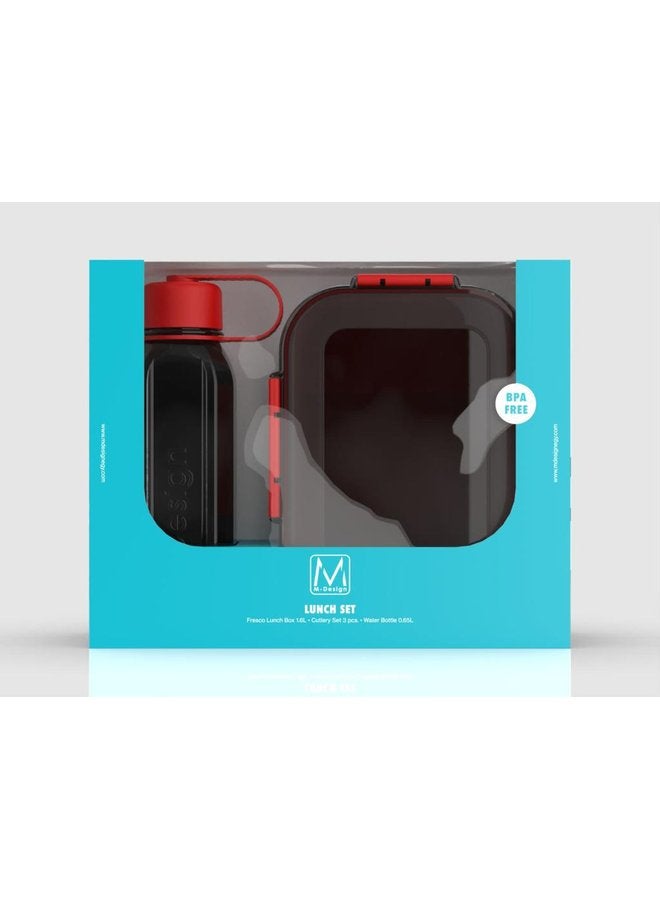 أم-ديزاين طقم لانش بوكس 1.6 + زجاجة 650 مل + طقم طعام 3 ق - روز - Image 2