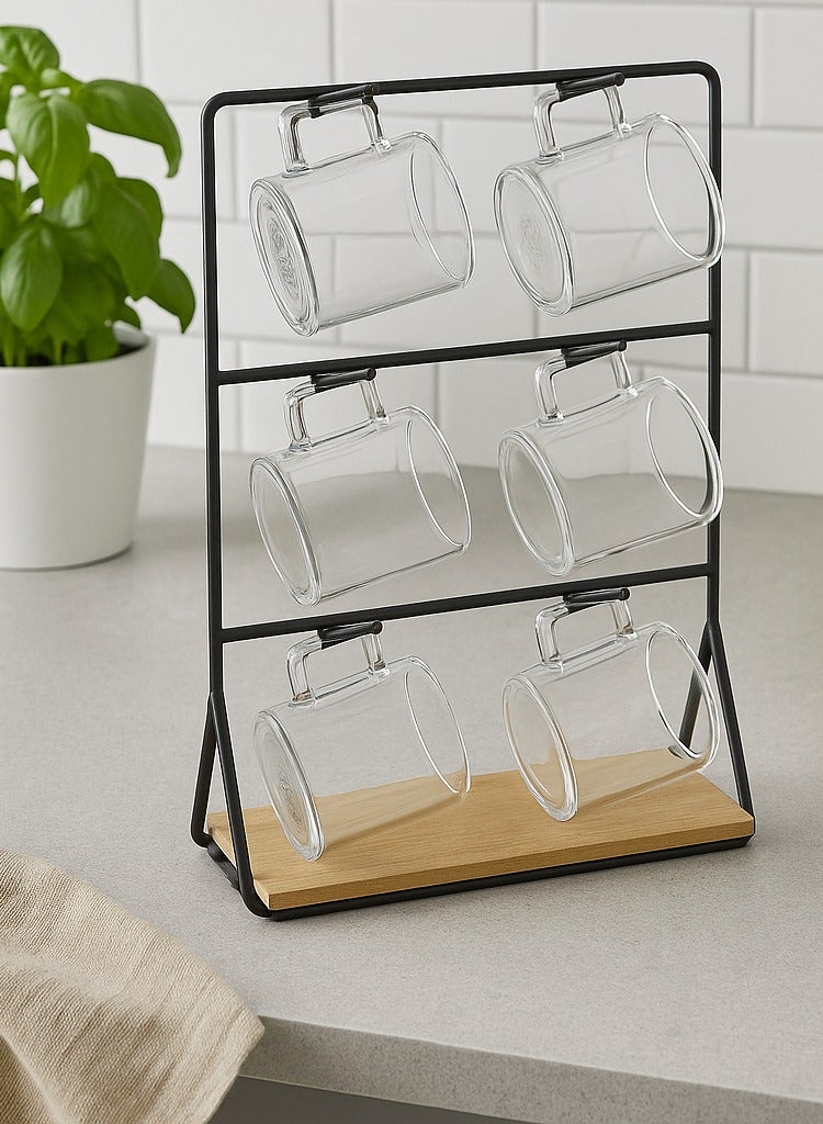 لوفت حامل أكواب، مجموعة من 6 قطع، الطول 20.3 × العرض 8.2 × الارتفاع 30 سم، لون طبيعي، إطار معدني أسود - 188441 - Image 1