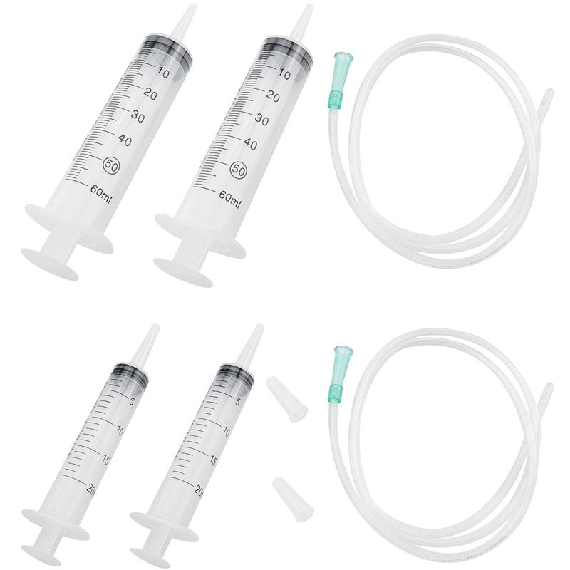 كلاراكو مجموعة محقنة بلاستيكية من كلاركو، مكونة من 6 قطع، محقنة صناعية، أدوات محقنة قياس السوائل للمختبرات العلمية، التوزيع، تغذية الحيوانات، استخدامات متعددة، 20 مل × 2 + 60 مل × 2 + خرطوم × 2 - Image 1