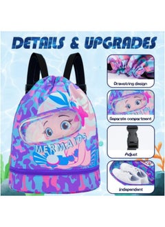 GGEROU Swimming Backpack for Kids, Dry and Wet Separation Waterproof Storage Bag Portable Drawstring Backpack Purple  - Image 2