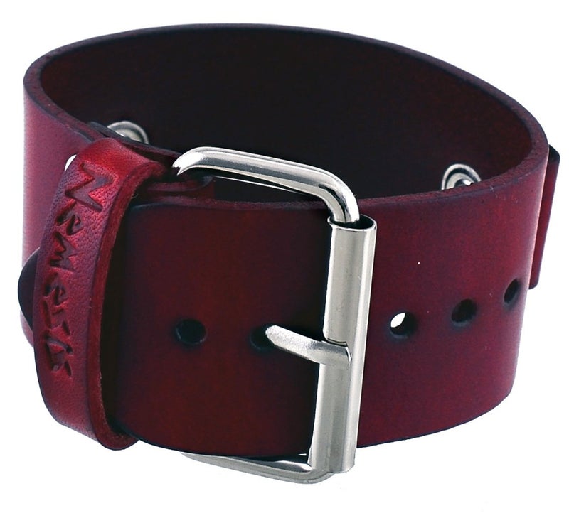 Nemesis GB-R Unisex Blood Red Wide Leather Cuff Wrist Watch Band - Image 2
