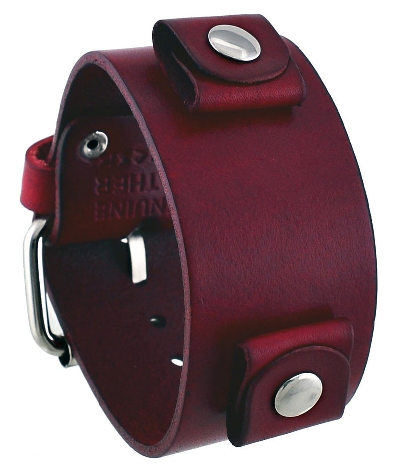 Nemesis GB-R Unisex Blood Red Wide Leather Cuff Wrist Watch Band - Image 4