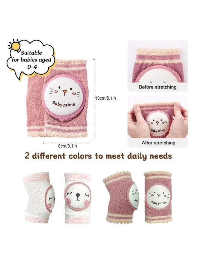 2 Pairs Baby Knee Pads for Crawling Toddlers Breathable Anti-Slip Protector with Sponge Pad Cute Cartoon Unisex 0-4 Years - Image 2