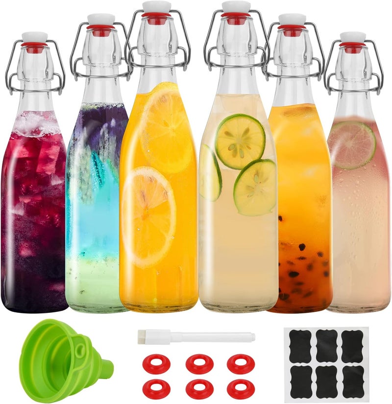 ZEBEIYU Swing Top Glass Bottles 16oz,Glass Beer Bottles With Airtight Caps for Home Brewing,Kombucha, 2nd Fermentation, Water Kefir, Beverages, Soda, Oils, Vinegar, Limoncello（6 Pack - Image 1