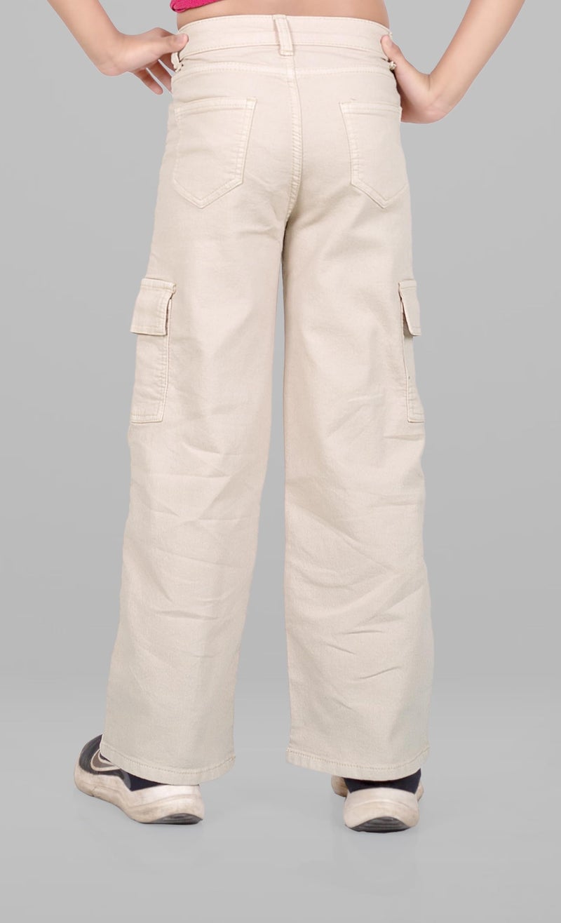 ADBUCKS Stretchable High Rise Cargo Style Straight Fit Jeans for Girls (in, Age, 9 Years, 10 Years, Beige) - Image 3