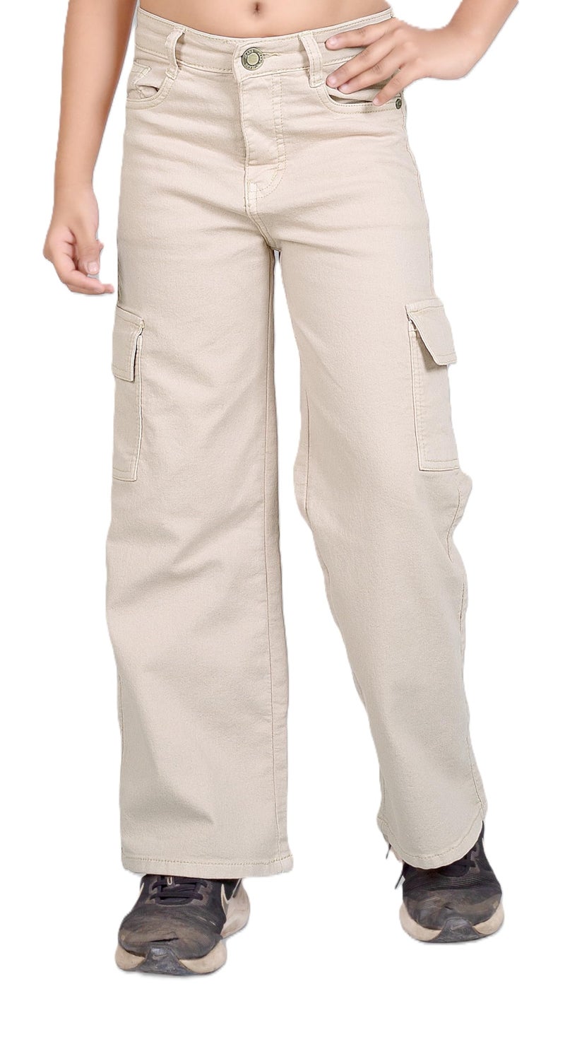 ADBUCKS Stretchable High Rise Cargo Style Straight Fit Jeans for Girls (in, Age, 9 Years, 10 Years, Beige) - Image 5