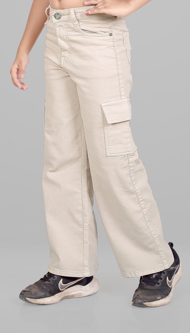 ADBUCKS Stretchable High Rise Cargo Style Straight Fit Jeans for Girls (in, Age, 9 Years, 10 Years, Beige) - Image 2