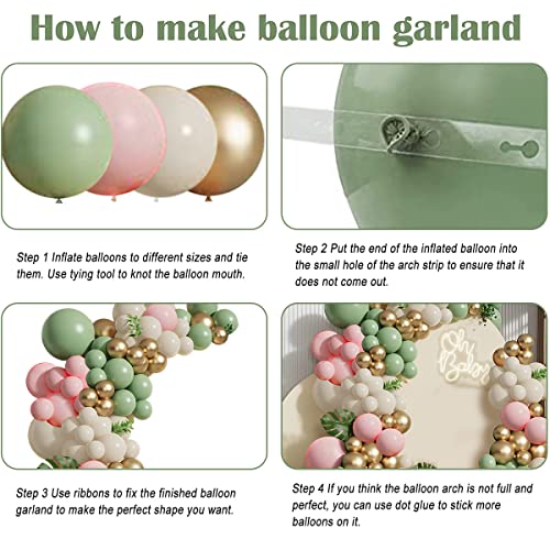 Zesliwy Sage Green Pink Balloons Garland Kit,133pcs Olive Green Blush Pink Sand White Metallic Gold Balloons for Bridal Shower Wedding Birthday Jungle Safari Woodland Party Decorations… - Image 3
