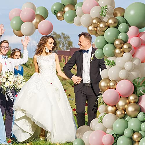 Zesliwy Sage Green Pink Balloons Garland Kit,133pcs Olive Green Blush Pink Sand White Metallic Gold Balloons for Bridal Shower Wedding Birthday Jungle Safari Woodland Party Decorations… - Image 5