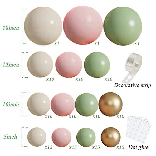 Zesliwy Sage Green Pink Balloons Garland Kit,133pcs Olive Green Blush Pink Sand White Metallic Gold Balloons for Bridal Shower Wedding Birthday Jungle Safari Woodland Party Decorations… - Image 2