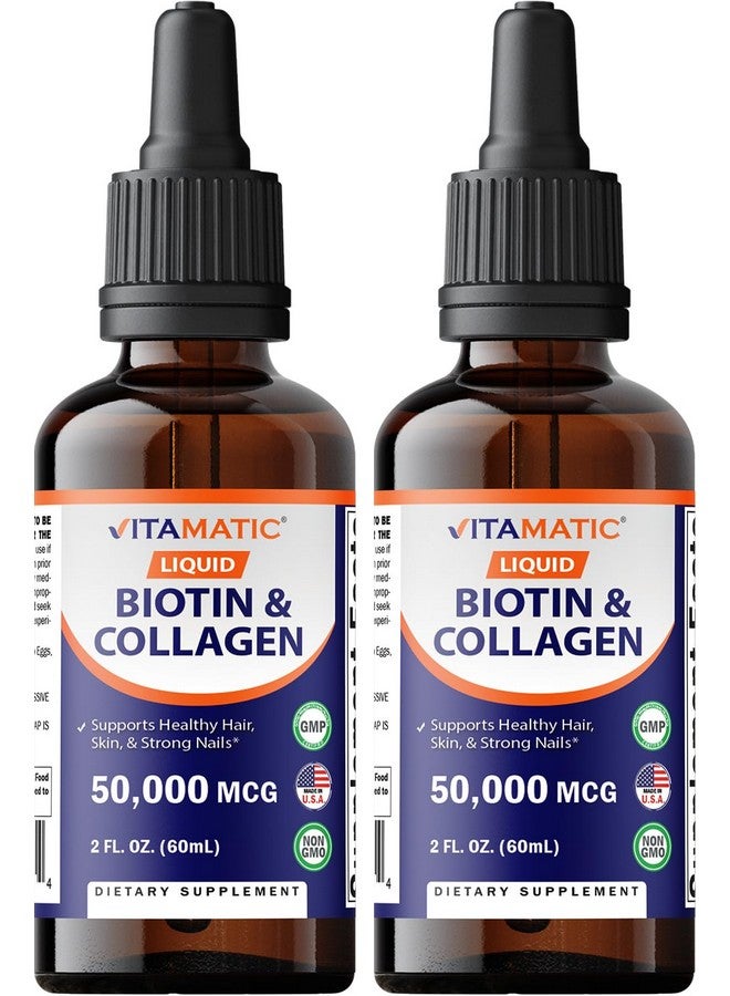 Vitamatic فيتاميناتك 2 عبوات سائل البيوتين والكولاجين لنمو الشعر - للنساء والرجال - يدعم البشرة المتألقة، والشعر الصحي ونمو الأظافر (2 أونصة سائلة) - Image 1