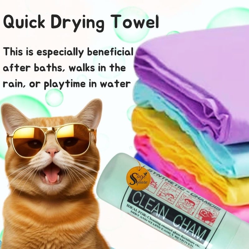 Sage Square Cat Quick Dry, Super Absorbent Microfiber Soft Towels, Cat Shower Cleaning Accessories, Grooming Accessory, Bathing Towel, Soft Material, Quick Dry Eco Friendly Cat Bath Towel (Random) - Image 4