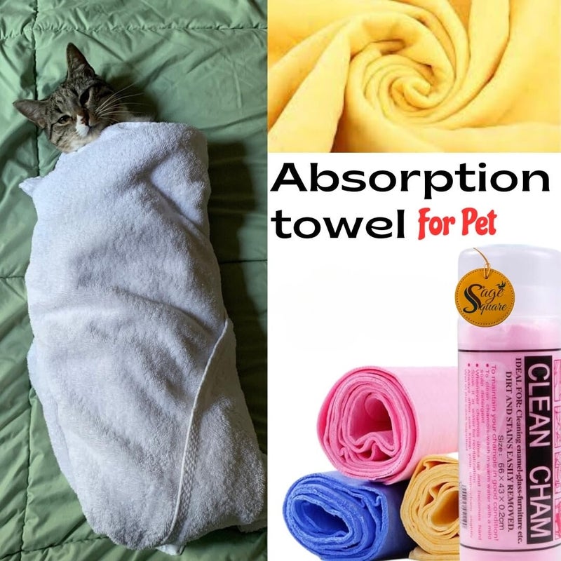 Sage Square Cat Quick Dry, Super Absorbent Microfiber Soft Towels, Cat Shower Cleaning Accessories, Grooming Accessory, Bathing Towel, Soft Material, Quick Dry Eco Friendly Cat Bath Towel (Random) - Image 2