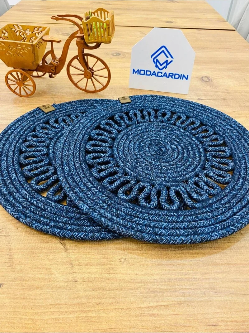 BDZ Deri BDZ Leather Wicker Jute Presentation Plate Mat American Service 2 Piece
