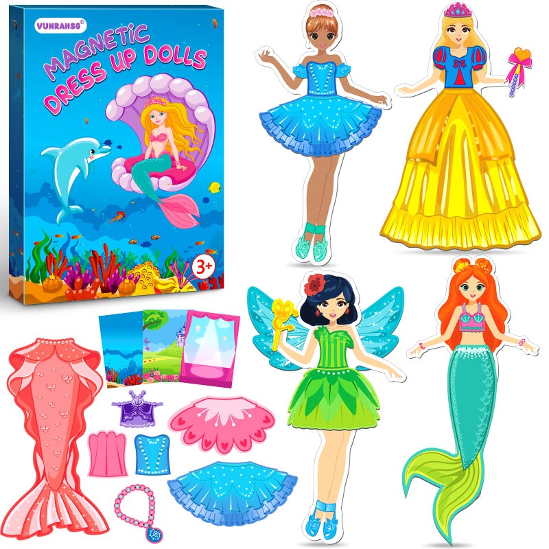 Vunrahsg Magnetic Dress Up Dolls Girls Toys Princess Mermaid Fairy Ballerina Fridge Magnets Puzzles Toddlers 35 Pretend Play Car Road Trip Airplane Travel Games Activity Birthday Gift 3 4 5 6 7 8 Gilr Boy - Image 3