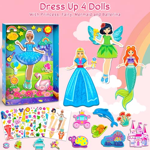 Vunrahsg Magnetic Dress Up Dolls Girls Toys Princess Mermaid Fairy Ballerina Fridge Magnets Puzzles Toddlers 35 Pretend Play Car Road Trip Airplane Travel Games Activity Birthday Gift 3 4 5 6 7 8 Gilr Boy - Image 5