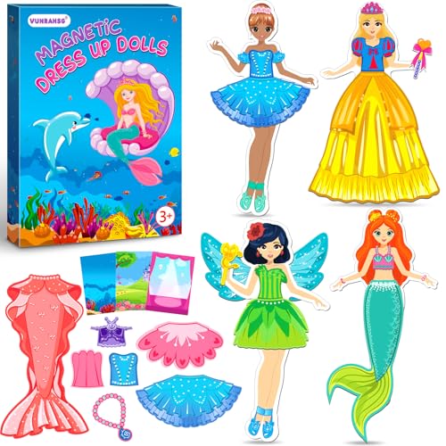 Vunrahsg Magnetic Dress Up Dolls Girls Toys Princess Mermaid Fairy Ballerina Fridge Magnets Puzzles Toddlers 35 Pretend Play Car Road Trip Airplane Travel Games Activity Birthday Gift 3 4 5 6 7 8 Gilr Boy - Image 1