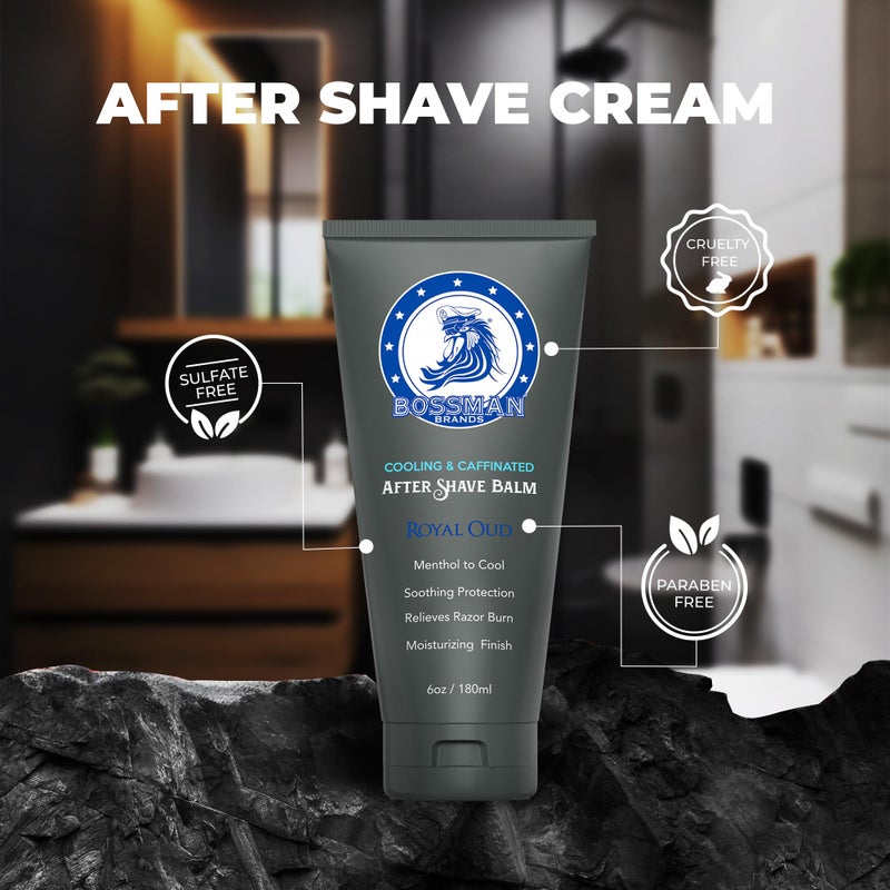 Bossman Cooling & Caffeinated After Shave Balm for Men â€“ Soothes & Protects with Menthol, Caffeine & Tea Tree â€“ Royal Oud Scent - Image 4
