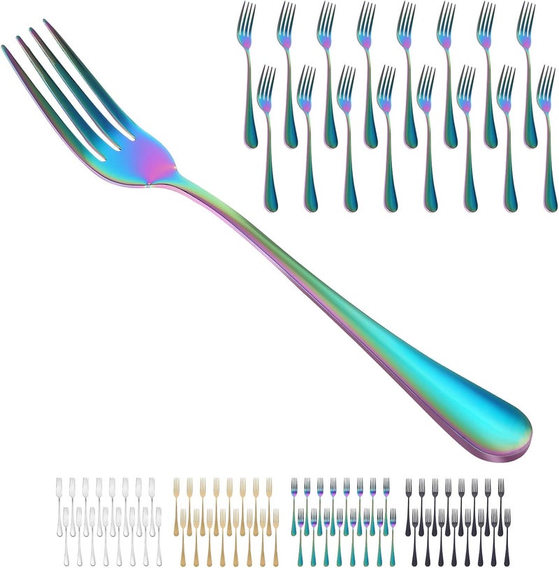 ITITT 16 Piece Dinner Forks 8 Inch Top Food Grade ExtraFine Stainless Steel Silverware Forks For Home Kitchen Restaurant Dishwasher SafeRainbow - Image 1