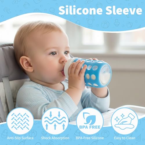 Fevbcnrj 4 Pack Silicone Sleeves Compatible with Gulicola Glass Bottle, Silicone Sleeves for Glass Bottle, Soft and Flexible, Protect Bottles from Drops and Cracks, with Built-in Marking, Blue - Image 2