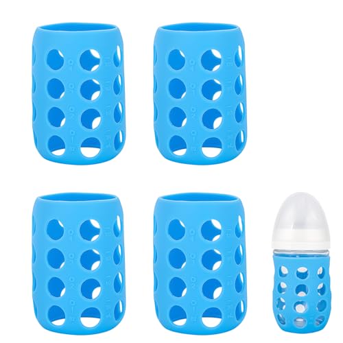 Fevbcnrj 4 Pack Silicone Sleeves Compatible with Gulicola Glass Bottle, Silicone Sleeves for Glass Bottle, Soft and Flexible, Protect Bottles from Drops and Cracks, with Built-in Marking, Blue - Image 1