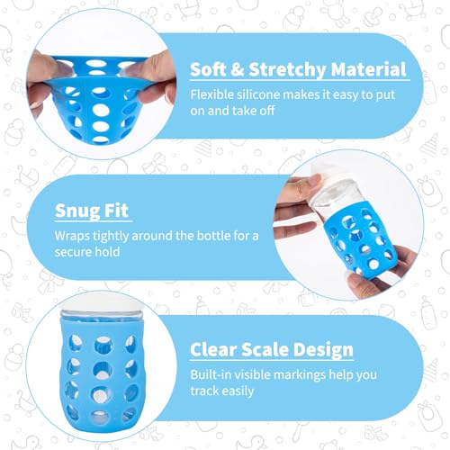 Fevbcnrj 4 Pack Silicone Sleeves Compatible with Gulicola Glass Bottle, Silicone Sleeves for Glass Bottle, Soft and Flexible, Protect Bottles from Drops and Cracks, with Built-in Marking, Blue - Image 3