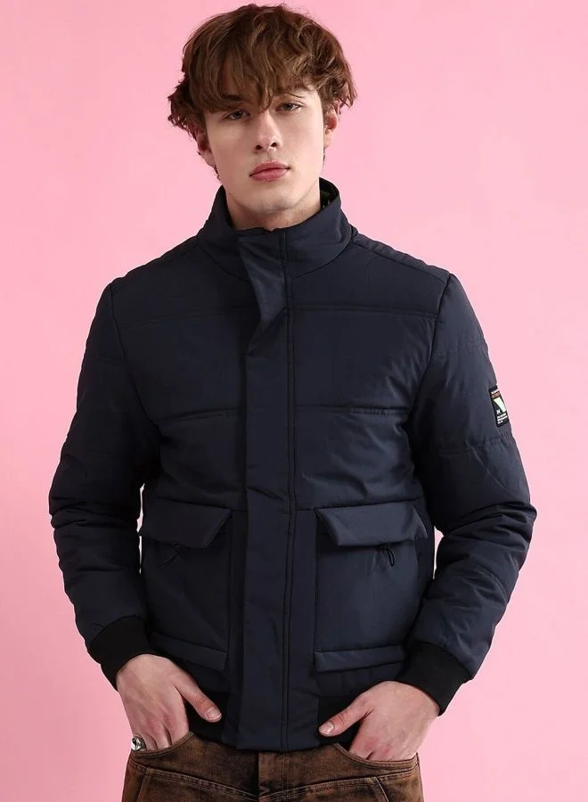 ذا انديان كراج كو The Indian Garage Co Men Regular Fit Solid High Neck Long Sleeves Jacket