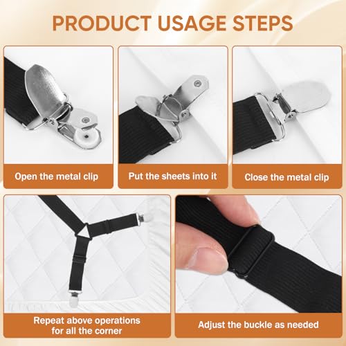 LKbeuuu Bed Sheet Holder Straps, 2Pcs Elastic Adjustable Bed Sheet Grippers,Fitted Sheet Holder Keep Sheets in Place, Enhance Sleep Experience, Black - Image 4